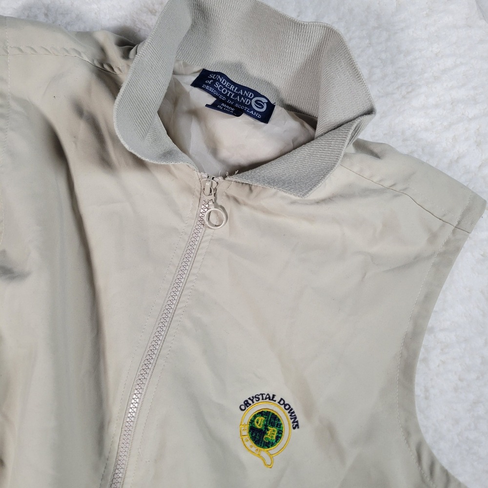Sunderland of Scotland Golf Vest Mens Size S Tan Crystal Downs Full Zip USA